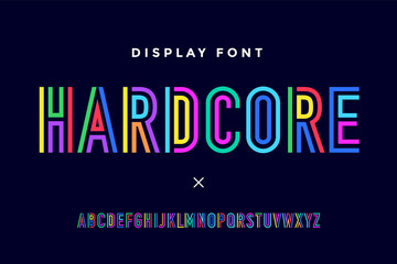 line condensed alphabet and font. colorful uppercase outline letters. type, typography letter line f