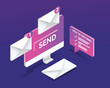 Business email marketing and digital communication isometric concept. vector