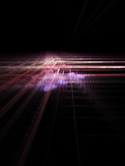 Poster - Abstract violet background element on black. Regular dots and grids pattern. Perspective composition. Detailed fractal graphics. Information technology concept.