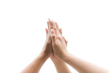 Friendship Day concept. Hands hit and join together isolate on white background. success in business. symbolizing to trust each other.