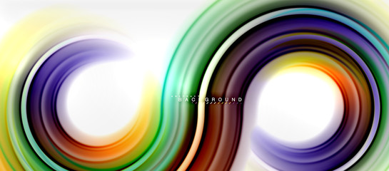 Aufkleber - Rainbow fluid color line abstract background - swirl and circles, twisted liquid colours design, colorful marble or plastic wavy texture backdrop, multicolored template for business or technology