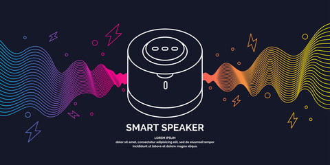 Smart speaker for the control and management of the house. Vector line illustration.