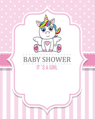 baby shower girl. cute unicorn. space for text