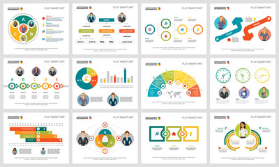 Colorful strategy or planning concept infographic charts set. Business design elements for presentation slide templates. For corporate report, advertising, leaflet layout and poster design.