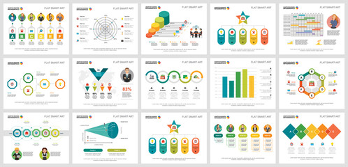 Colorful management or teamwork concept infographic charts set. Business design elements for presentation slide templates. Can be used for financial report, workflow layout and brochure design.