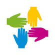 © teracreonte - Icono plano cuatro manos varios colores en fondo blanco