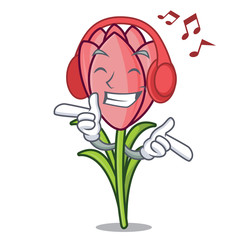 Poster - Listening music crocus flower mascot cartoon