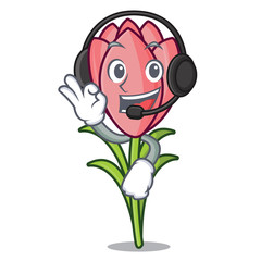 Wall Mural - With headphone crocus flower mascot cartoon