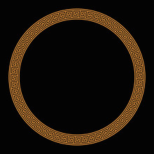 Ring With Seamless Meander Patterns On Black Background. Orange Meandros, Decorative Border, Made Of Lines, Shaped Into A Repeated Motif And Design. Also Greek Fret Or Greek Key. Illustration. Vector.