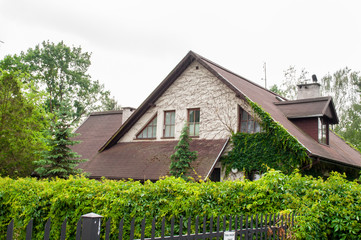 Old house overgrown with plants