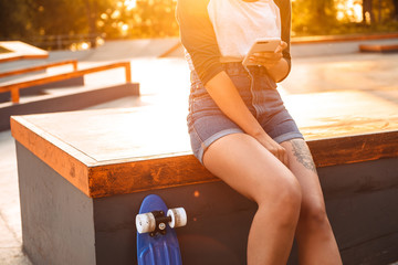 Poster - Cropped image of young girl with headphones