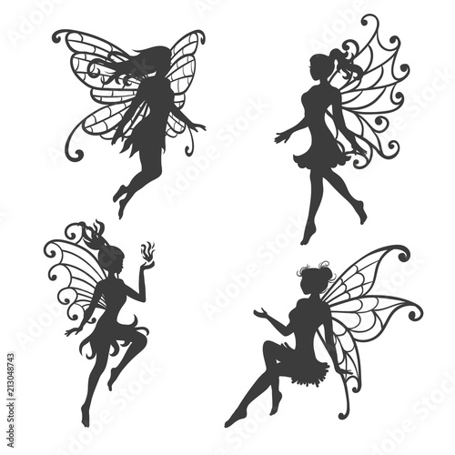 Fotomural Set of beautiful Fairy silhouettes. Vector collection.