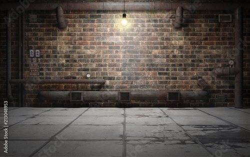 Cuadros en Lienzo Old grunge basement room with rust pipes. 3d rendering