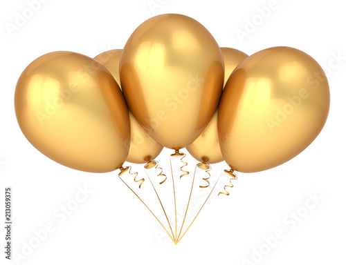 Party Balloons Five 5 Golden Birthday Decoration Luxury Yellow Helium Balloon Bunch Shiny Holiday Anniversary Celebration Symbol 3d Illustration Stock Illustration Adobe Stock