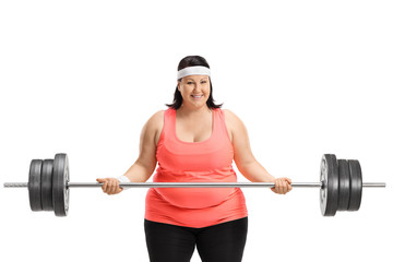 Poster - Overweight woman lifting a barbell