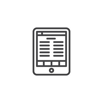 Electronic book reader tablet outline icon. linear style sign for mobile concept and web design. E-book reader simple line vector icon. Symbol, logo illustration. Pixel perfect vector graphics