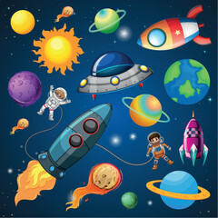 Wall Mural - astronaut and rocket in space