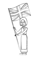 Wall Mural - woman with flag in pole of great britain isolated icon