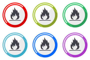 Fototapete - Flame vector icons, set of colorful flat design internet symbols on white background