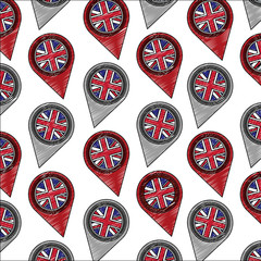 Wall Mural - pins locations with flag of great britain pattern