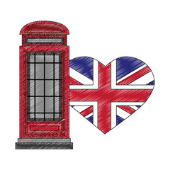 Poster - classic british telephone booth with flag great britain in shape heart