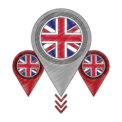 Wall Mural - pins locations with flag of great britain icon