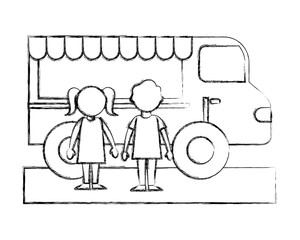 Wall Mural - little boy and girl with food truck