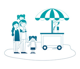 Poster - shop fast food cart with family icon