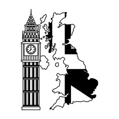 Poster - united kigndom flag in map big ben tower