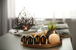 © New Africa - Tray with burning candle, word HOME and hourglass on table indoors