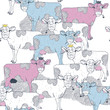 Seamless pattern of Cow Princess. Sweet Cows with a crown. Hand draw digital illustration with white background. Cow art for background wallpape fabric. Farm animals. 