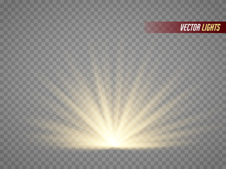 Sticker - Rays of light. Warm light effect. Sun beams isolated on transparent background.