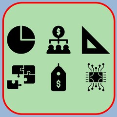 Simple 6 icon set of business related circuit, ruler, teamwork and puzzle vector icons. Collection Illustration