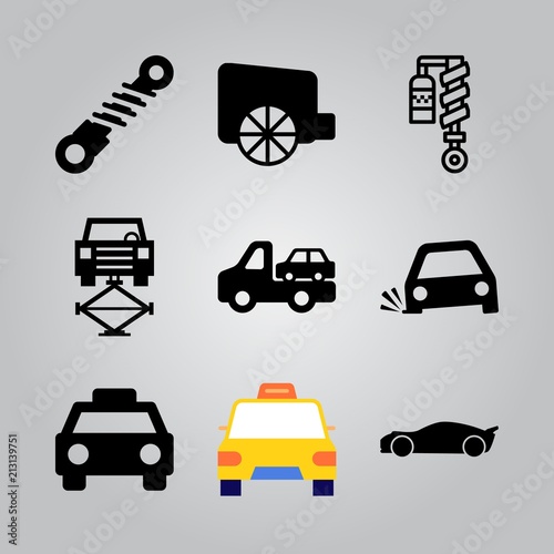 Simple 9 Icon Set Of Transport Related Shock Absorber Lowered