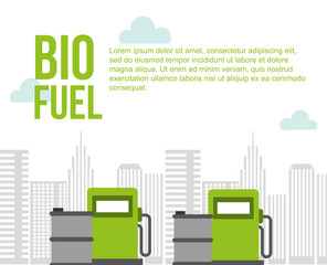 Poster - biofuel pump station gas barrels city environment