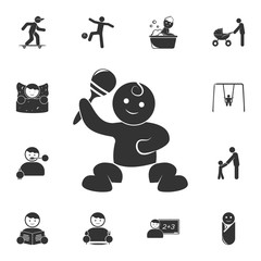 Poster - baby with a rattle icon. Detailed set of children life. Premium graphic design. One of the collection icons for websites, web design, mobile app
