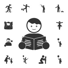 the child is reading a book icon. Detailed set of children life. Premium graphic design. One of the collection icons for websites, web design, mobile app