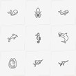 Undersea World line icon set with sea horse , whale  and swordfish
