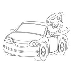 Wall Mural - Beautiful coloring book for children with a car, vehicle on a white background.