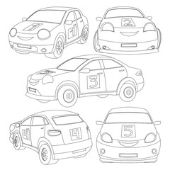 Wall Mural - Beautiful coloring book for children with a set of cars, vehicles on a white background.