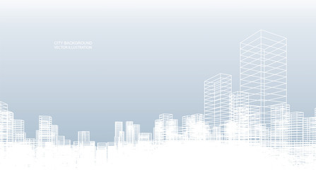 Poster - abstract wireframe city background. perspective 3d render of building wireframe. vector.