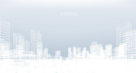 Poster - abstract wireframe city background. perspective 3d render of building wireframe. vector.