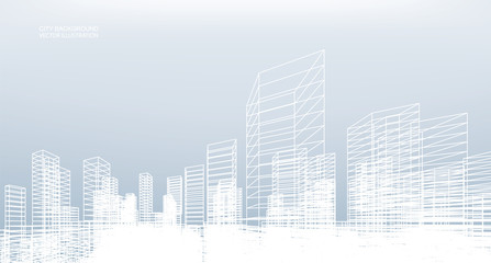 Poster - abstract wireframe city background. perspective 3d render of building wireframe. vector.