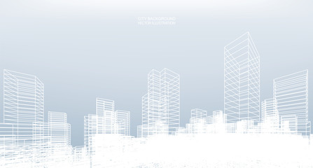 Poster - abstract wireframe city background. perspective 3d render of building wireframe. vector.