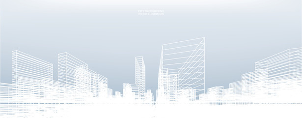 Poster - abstract wireframe city background. perspective 3d render of building wireframe. vector.