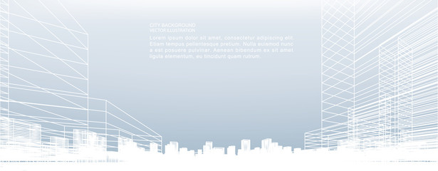 Poster - abstract wireframe city background. perspective 3d render of building wireframe. vector.