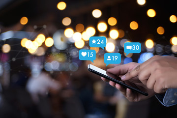 Poster - Young man using smart phone Social media and social network Marketing  concept People Connection