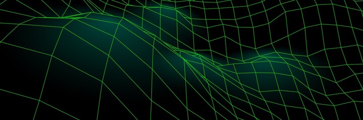 Poster - Digital landscape with mountains or hills made of line grid