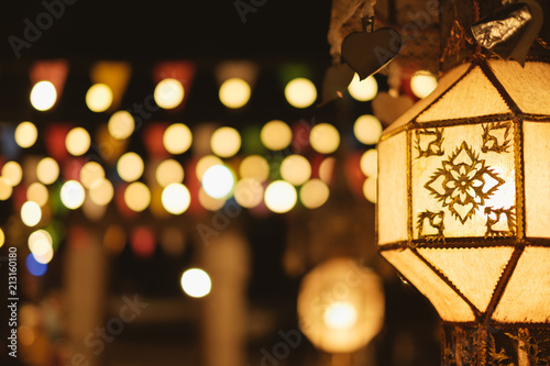 Fotografie, Obraz Thailand Yi Peng Lantern (Yes peng festival) hanging celebrate in the full moon of Chiang Mai or Loy Krathong day with blurred bokeh background