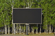 Large black open-air media screen for public viewing, mounted on ground with green grass and beautiful trees at the background.